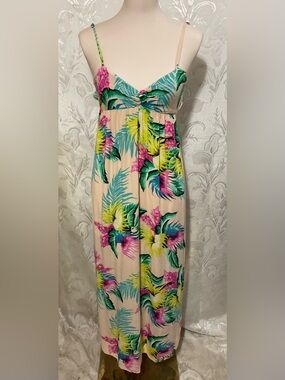 Rip Curl Tropical Print Maxi Dress in Pink, Green & Yellow